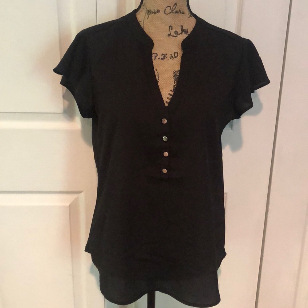 Black cap sleeve v-neck blouse